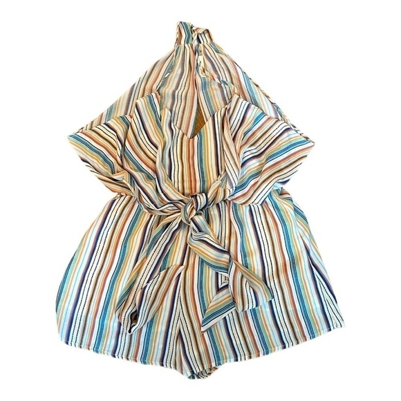 Mustard Seed Striped Front Tie Romper Size Large - Picture 4 of 6